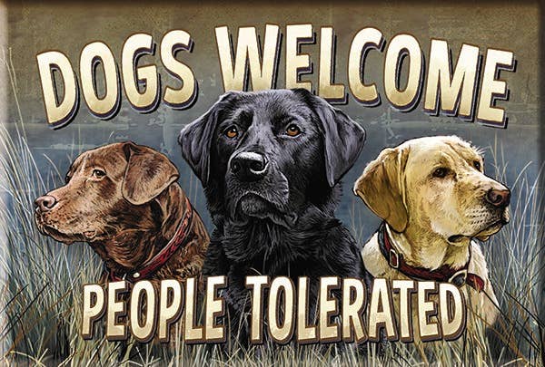 Magnet: Dogs Welcome People Tolerated Metal wrapped with printed media