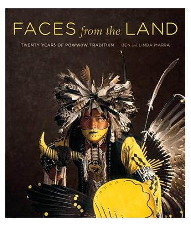 Book cover featuring a Native American man in traditional powwow attire with feathers and drum.