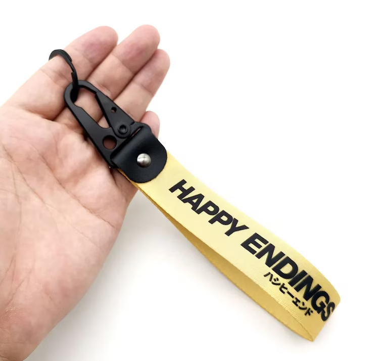 Happy Ending- JDM Style Car Street Racing Rally Large Keychain Wrist Strap Biker Embroidered Fabric Strap Tag Key Holder Keyring Fun gift
