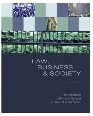 Cover of Law, Business  Society textbook featuring a modern building and cityscape.