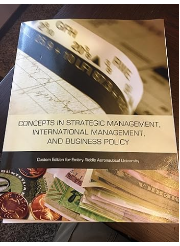 Book cover for Concepts in Strategic Management, International Management, and Business Policy with financial imagery.